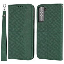 For Samsung Galaxy S22+ 5G Anti-scratch Shockproof Magnetic Flip Cover Woven Texture Wallet Wrist Strap Leather Case with Stand - Green