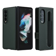 Stand Wallet PU Leather Cover Pen Slot Design Detachable Leather Coated PC Phone Case for Samsung Galaxy Z Fold3 5G - Green
