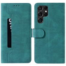 Stand Wallet Folio Flip Stitching Protective Leather Phone Case Shell for Samsung Galaxy S22 Ultra 5G - Green