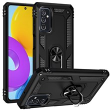 Ring Holder Kickstand Scratch-resistant Anti-drop Phone Cover PC + TPU Hybrid Case with Built-in Metal Sheet for Samsung Galaxy M52 5G - Black