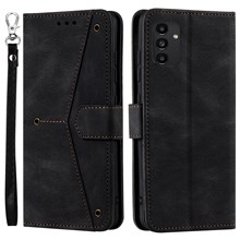 Wrist Strap Protective Cover Splicing PU Leather and TPU Phone Flip Case Stitching Skin-touch Stand Wallet for Samsung Galaxy A13 4G - Black