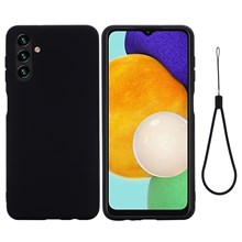 Soft Liquid Silicone Anti-drop Phone Case Cover with Wrist Strap for Samsung Galaxy A13 5G / A04s 4G (164.7mm) - Black