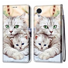 Pattern Printing PU Leather Flip Cover Shockproof TPU Stand Wallet Phone Case with Strap for Samsung Galaxy A03 Core - Cat Holds Kitten