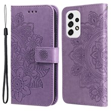 For Samsung Galaxy A53 5G Case Floral Pattern PU Leather Wallet Stand Phone Cover - Purple