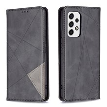 Fully-Wrapped Rhombus-Like Imprinted Magnetic Closure Card Slots Design Leather Phone Case with Stand for Samsung Galaxy A53 5G - Black