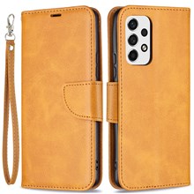 Scratch-resistant Textured PU Leather Phone Wallet Case Cover with Stand for Samsung Galaxy A53 5G - Yellow