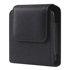 PU Leather Waist Belt Loop Phone Bag Pouch Protective Case with Carabiner for Samsung Galaxy Z Flip3 5G - Black