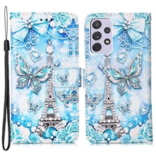 Full Body Protection Pattern Printing PU Leather Foldable Stand Phone Case Wallet Cover with Hand Strap for Samsung Galaxy A33 5G - Eiffel Tower and Butterfly
