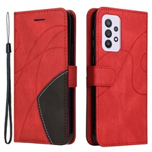 For Samsung Galaxy A33 5G Leather Case Wallet Stand Color Splicing Phone Cover - Red