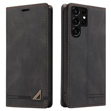 GQ.UTROBE 008 Series RFID Blocking PU Leather Cover Skin Touch Magnetic Auto-absorbed Anti-fall Phone Case with Stand Wallet for Samsung Galaxy S22 Ultra 5G - Black