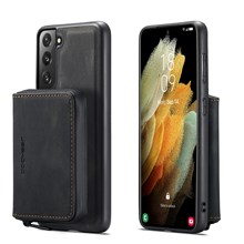 JEEHOOD Detachable 2-in-1 Magnetic Zipper Wallet Leather Coated TPU Phone Case for Samsung Galaxy S22+ 5G - Black