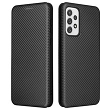 Carbon Fiber Texture Card Holder Phone Case Foldable Stand PU Leather Cover for Samsung Galaxy A73 5G - Black