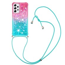 LE3-1 Series Gradient Glittering Sequins Quicksand TPU Cover Shell with Long Lanyard for Samsung Galaxy A33 5G - Pink/Sky Blue