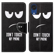 Cross Texture PU Leather Flip Protective Cover Stand Pattern Printing Wallet Phone Case for Samsung Galaxy A03 Core - Don't Touch My Phone
