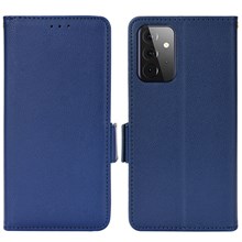 Litchi Texture Scratch Resistant Phone Case PU Leather Folio Flip Wallet Cover with Stand for Samsung Galaxy A53 5G - Dark Blue