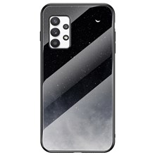 Drop-resistant Tempered Glass + PC + TPU Hybrid Shell Starry Sky Pattern Phone Case for Samsung Galaxy A53 5G - Starry Crescent Moon