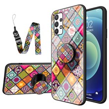 For Samsung Galaxy A53 5G Kickstand Tempered Glass + PC + TPU Stylish Pattern Mobile Phone Case Shell with Lanyard - Color Pattern