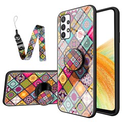 For Samsung Galaxy A33 5G Stylish Pattern Kickstand Tempered Glass + PC + TPU Shockproof Phone Case Cover with Lanyard - Color Pattern