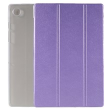 For Samsung Galaxy Tab A8 10.5 (2021) / (2022) Silk Texture Anti-scratch Shockproof Leather Tablet Tri-fold Stand Case - Purple