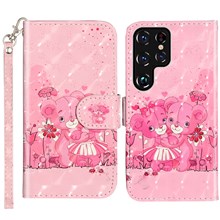 Impact Buffer Folio Flip Pattern Printing Leather Wallet Phone Case Cover with Stand for Samsung Galaxy S22 Ultra 5G - Bear