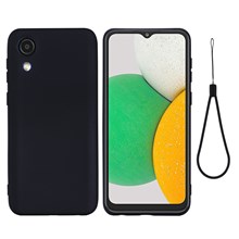Liquid Silicone Smooth Soft Microfiber Lining Cushion Phone Case with Strap for Samsung Galaxy A03 Core - Black