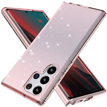 For Samsung Galaxy S22 Ultra 5G GW18 Stylish Shockproof Glittery Sequins TPU Phone Case Shell - Transparent Pink