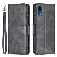 For Samsung Galaxy A03 Core Textured PU Leather Shock Absorption Phone Wallet Case Cover with Stand and Wrist Strap - Black