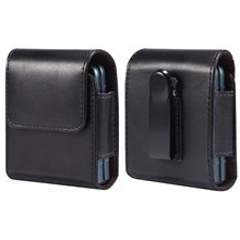 Genuine Leather Waist Folding Phone Bag for Huawei P50 Pocket / Pocket S / Samsung Galaxy Z Flip3 5G / Z Flip 5G / Z Flip, Belt Clip Magnetic Flip Phone Case