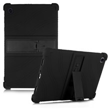 For Samsung Galaxy Tab A8 10.5 (2021) / A8 10.5 (2022) Four-corner Airbags Anti-scratch Soft Silicone Protective Tablet Case Cover with Foldable Kickstand - Black