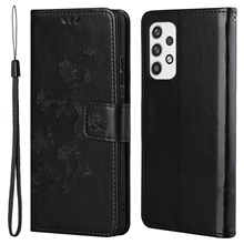 For Samsung Galaxy A23 5G (Global Version) Imprinting Butterfly Flower PU Leather Wallet Phone Case Stand Cover - Black