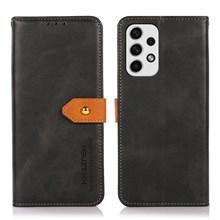 KHAZNEH For Samsung Galaxy A23 4G / 5G (Global Version) Drop Proof Dual-color Golden Magnetic Clasp PU Leather Flip Cell Phone Case Stand Cover with Wallet - Black