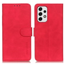 KHAZNEH Retro Texture PU Leather Cover for Samsung Galaxy A23 4G / 5G (Global Version) with Wallet Stand Anti-Drop Phone Case Accessory - Red