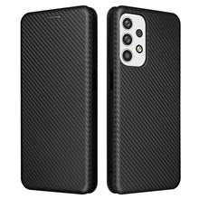 For Samsung Galaxy A23 4G / 5G (Global Version) Carbon Fiber Texture PU Leather Flip Case Card Holder Magnetic Absorption All-Inclusive Stand Cover - Black