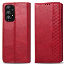 For Samsung Galaxy A53 5G Phone Cover Magnetic PU Leather Stand Imprinted Pattern Wallet Inner Soft TPU Case - Red