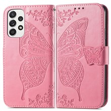 Imprinting Butterfly Flower Leather Case for Samsung Galaxy A33 5G, Wallet Viewing Stand Phone Cover - Pink