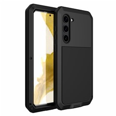 For Samsung Galaxy S23 Silicone + Metal Anti-drop Phone Case Anti-scratch Phone Cover with Tempered Glass Film - Black