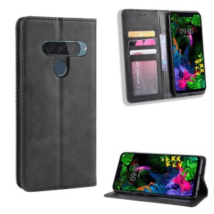Vintage Style Leather Wallet Phone Shell Case for LG G8s ThinQ - Black