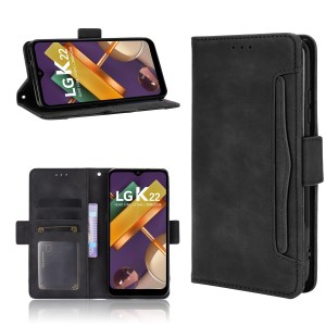 Leather Wallet Phone Cover Shell with Draw-Out Card Slots for LG K22 - Black