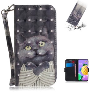 Pattern Printing Light Spot Decor Wallet Stand Flip Leather Phone Case for LG K62 / LG K52 / LG Q52 - Grey Cat