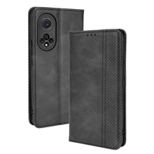 Retro Textured Surface Phone Leather Case Shockproof Wallet Stand Cover for Huawei nova 9 - Black