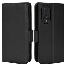 Folio Flip Wallet Case Litchi Texture Shockproof PU Leather Protective Cover Shell with Stand for Huawei nova 9 - Black