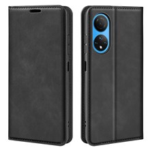 For Honor X7 Skin-touch Feeling PU Leather Cover Magnetic Auto-absorbed Phone Wallet Stand Case - Black