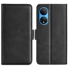 For Honor X7 Dual Clasp Textured PU Leather Phone Case Anti-drop Protective Cover with Stand Wallet - Black