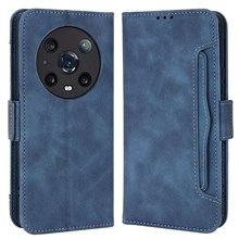 Multiple Card Slots PU Leather Phone Case for Honor Magic4 Pro 5G, Wallet Stand Double Magnetic Clasp Cover - Blue