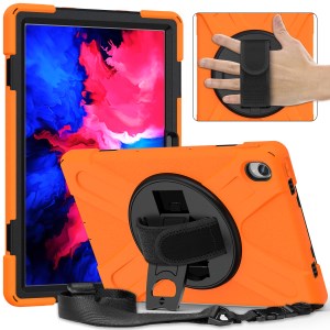 360 Degree Swivel Kickstand Design PC + Silicone Hybrid Tablet Case with Shoulder Strap for Lenovo Tab P11 TB-J606F / Tab P11 5G / Tab P11 5G - Orange