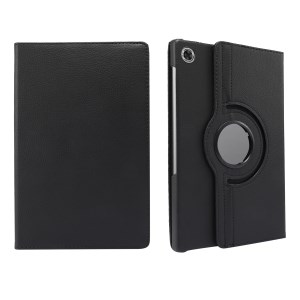 360° Swiveling Stand Design Litchi Texture Leather Case for Lenovo Tab M10 Plus - Black