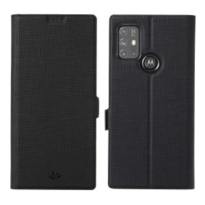 VILI DMK Series Double Magnetic Clasp Cross Texture Leather Wallet Stand Cover Case for Motorola Moto G30/G20/G10 Power/G10 - Black