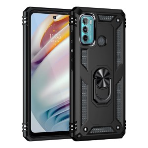 Miltary Grade Drop Protection Magnetic Ring Kickstand Hybrid Plastic PC+TPU Impact Resistant Case Cover for Motorola Moto G60 / G40 Fusion - Black