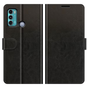 Full Protection Crazy Horse Texture Leather Case with Wallet Stand for Motorola Moto G60/G40 Fusion - Black