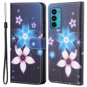 Adjustable Stand Design Drop-Proof Pattern Printing 3D Cross Texture Leather Wallet Case for Motorola Edge 20 - Sparkle Flowers